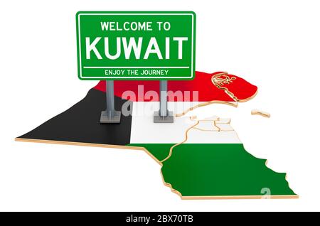 Kuwait Hello Kuwait map road sign isolated on a white background Stock Photo - Alamy