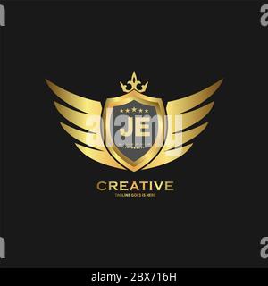 JE Abstract letter shield logo design template. Premium nominal monogram business sign. Stock Vector