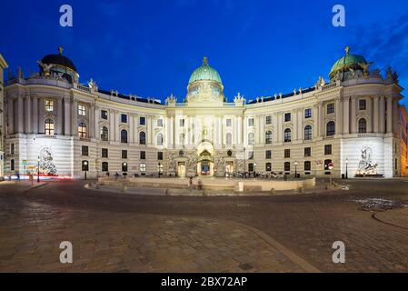 The Spanish Riding School in the Hofburg at Michaelerplatz in Vienna, Austria at night. Stock Photo