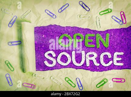 Handwriting text Open Source. Conceptual photo contains the source code that can be modified and enhanced Stock Photo