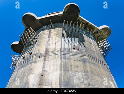 One of the famous flak towers from the second world war in the Augarten in Vienna, Austria with blue sky. Stock Photo