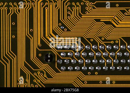 Printed circuit board showing surface mount components. Big close up. Stock Photo