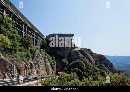 A section of a mountain cog railway (cremallera) near Montserrat in the vicinity of Barcelona. Summer day Stock Photo