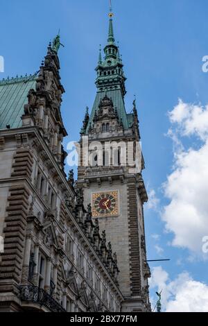 Town hall in Hamburg, Germany. The building was built in 19th century and is the seat of Hamburg government and the First Mayor Stock Photo