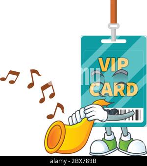Talented musician of VIP pass card mascot design playing music with a trumpet Stock Vector