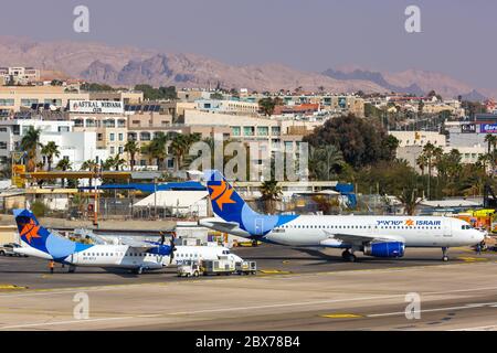 Eilat, Israel - February 21, 2019: Israir airplanes at Eilat airport (ETH) in Israel. Stock Photo