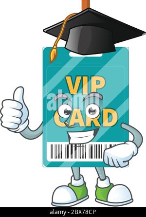 Happy face Mascot design concept of VIP pass card wearing a Graduation hat Stock Vector
