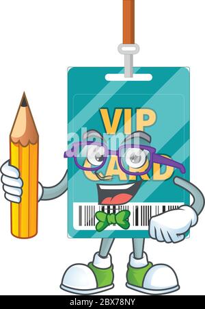 VIP pass card student Mascot design concept studying at home Stock Vector