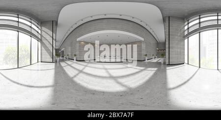 Spherical 360 panorama projection Interior of reception 3D illustration Stock Photo