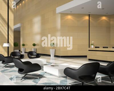 Interior of a hotel reception 3D illustration Stock Photo