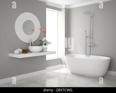 Interior of modern bathroom 3D rendering