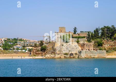 Medieval 16-17th century Fort of Sao Joao do Arade (Arade Castle) on the banks of the Arade River, Ferragudo, Portimao, west Algarve, south Portugal Stock Photo