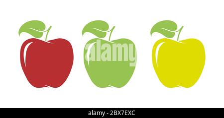 Three Red, Green and Yellow Colour Apples vector drawing on a white background Stock Vector