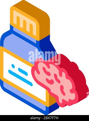 Bottle Pills Brain isometric icon vector illustration Stock Vector