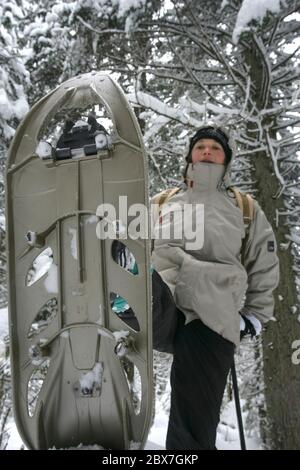 SNOWSHOE HIKE IN BAVARIA Stock Photo