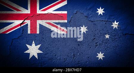 Australian flag painted on grungy cracked wall Stock Photo