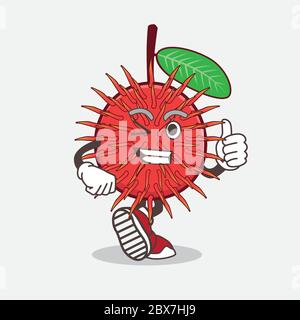 An illustration of Rambutan Fruit cartoon mascot character making Thumbs up gesture Stock Vector