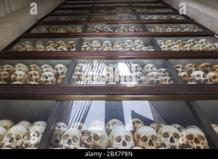 Human skulls at Killing Fields monument near Phnom Penh Cambodia Stock ...