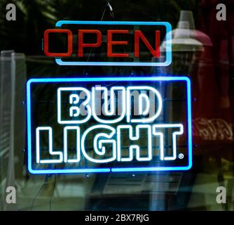 Open Bud LIght in Neon Stock Photo