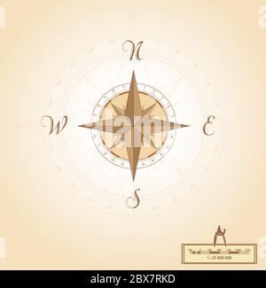 Compass direction. Navigation wind rose illustration. Old vintage map. Wind rose a tool to guide travelers and read maps. North, South, East, West Stock Vector