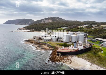 Albany Western Australia November 10th 2019 : Aerial view of the Historic Whaling Station museum at Discovery Bay in Albany, Western Australia Stock Photo