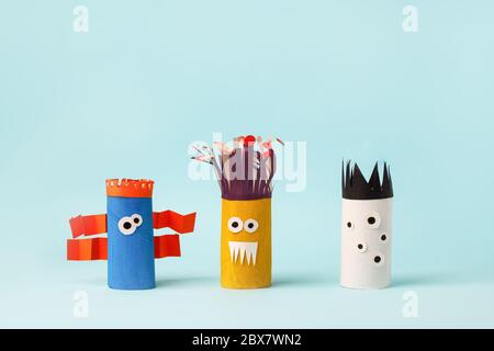 Premium Photo  Halloween monsters from toilet paper rolls childrens crafts  for halloween