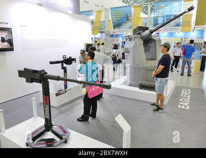 KAOHSIUNG, TAIWAN -- SEPTEMBER 29, 2018: High velocity rifles are on display at the Kaohsiung International Maritime & Defence Expo Stock Photo