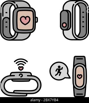Fitness tracker icons set. Outline set of fitness tracker vector icons for web design isolated on white background Stock Vector