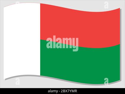 Waving flag of Madagascar vector graphic. Waving Malagasy flag illustration. Madagascar country flag wavin in the wind is a symbol of freedom and inde Stock Vector