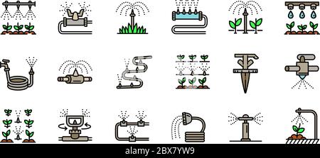 Irrigation system icons set. Outline set of irrigation system vector icons for web design isolated on white background Stock Vector