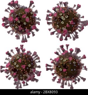 COrona VIrus COVID - 19 under the microscope 3d illustration, ink vector. Stock Vector
