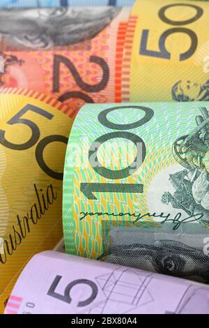 Background of Australian notes, soft-focus. Stock Photo
