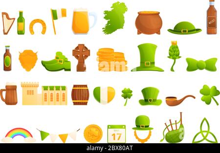 Ireland icons set. Cartoon set of Ireland vector icons for web design Stock Vector