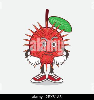 An illustration of Rambutan Fruit cartoon mascot character with smirking face Stock Vector