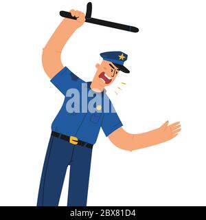 Police officer in uniform using stick flat design vector illustration. Stock Vector