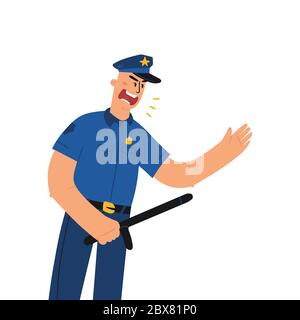 Police officer in uniform using stick flat design vector illustration. Stock Vector