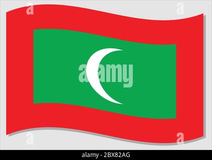 Waving flag of Maldives vector graphic. Waving Maldivian flag illustration. Maldives country flag wavin in the wind is a symbol of freedom and indepen Stock Vector