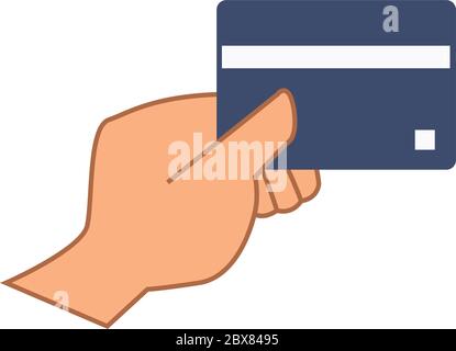 Hand holding and showing credit card. Vector illustration cartoon Stock Vector