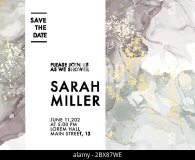 Abstract grey clouds ART. Luxurious gold powder splashes, gold glow background. Inspired by the sky, as well as steam and smoke, liquid, marble textur Stock Vector