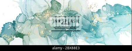 Vector blue watercolor horizontal banners on white background. Alcohol ink banner design for cosmetics, spa, perfume, health care products, aroma, wed Stock Vector