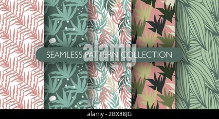 Fern leaves set, vector doodle sketch illustration. Hand drawn floral
