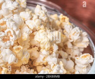 Buttered popcorn in macro photography. Stock Photo