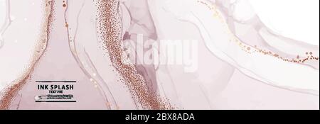 Soft liquid flow alcohol ink tauple design with gold splashes foil. Vector 2020. Watercolor color ink design for cosmetics, spa, perfume, health care Stock Vector