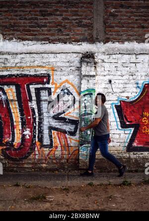 Young man with face mask during coronavirus outbreak in Colombia Stock Photo