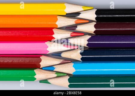 Various colored pencils of different colors sorted Stock Photo