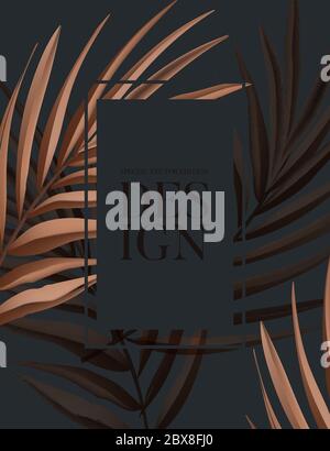 Dry palm tropical leaves summer background. Festival exotic natural design, black beige paradise ad card, banner, pattern. Vector. Stock Vector