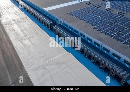 Cargo terminal and solar panels on the roof Stock Photo