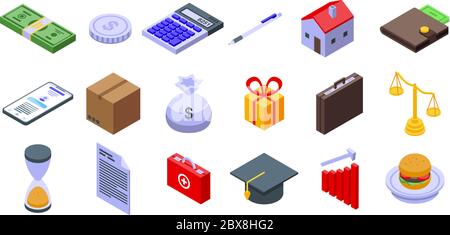 Subsidy icons set, isometric style Stock Vector