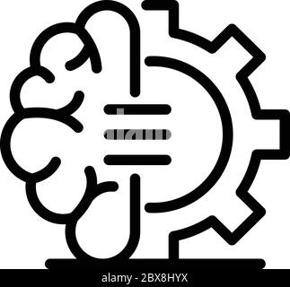 Brain gear wheel icon, outline style Stock Vector