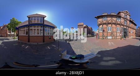 360 degree panoramic view of 360 degree photo, Brausebruecke, Lueneburg, Lower Saxony, Germany